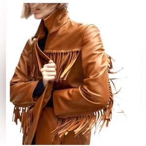 MASSIMO DUTTI NWT Leather Fringe Jacket in Sz S